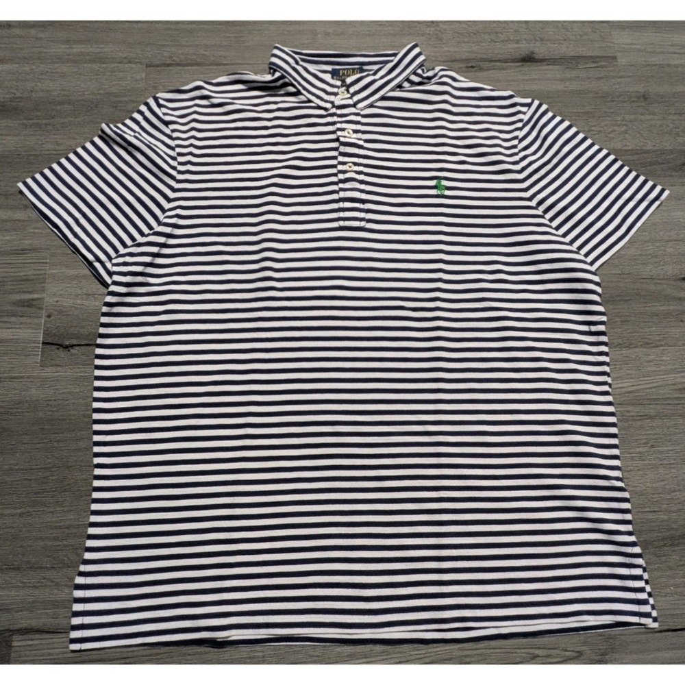 Polo Ralph Lauren Men's Blue & White Striped‎ Featherweight Mesh Polo Size XL